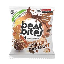 Beatbites Cocoa & Hazelnut Energy Bites | Natural Plant-Based Snack with Oats, Cacao & Hazelnuts | Healthy Craving Treat for Gym, Sports & Travel | Gluten Free, High Fibre | Made in UK | 10 x 45g