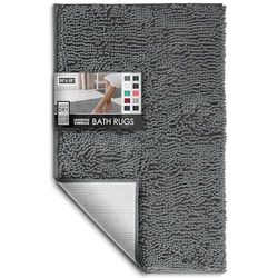 Hearth & Harbor Bathroom Rugs, Chenille Bath Mat - Machine Washable Bath Mats for Bathroom Non-Slip Backing Rubber, Quick Dry Bathroom Mat, Medium Black