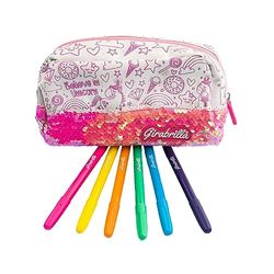 Girabrilla Unicorn pennenetui met accessoires, gestreepte pailletten