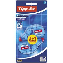 Tipp-Ex Pocket Mouse, fita de correr, ideal para a escola e escritório, embalagem de 3, 10 x 4,2 mm (branco)