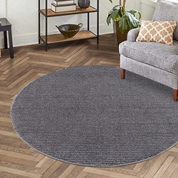 Tappeto tinta unita grigio soggiorno – rotondo 160 x 160 cm – motivo a righe alte, effetto 3D – tappeto a pelo corto moderno – decorazione casa & Living