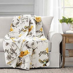 Lush Decor Penrose Floreale Coperta Copriletto 60" x 50", Giallo e Grigio