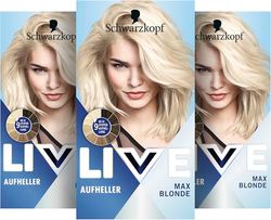 Schwarzkopf Live uppljusare Max Blonde 00B (3 x 142,5 ml), blondering för upp till 9 nivåer blekning utan gulnyans, hår ljusare med anti-hårbrottsteknik