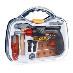 Relaxdays Boîte à Outils pour Enfants, 11 pièces avec perceuse (rotative), Jouet à l’Ouvrier, avec Marteau etc.