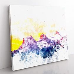 Mountains at Dusk in Canada Watercolour Modern Canvas Wall Art Print Ready to Hang, Framed Picture for Living Room Bedroom Home Office Décor, 50x50 cm (20x20 Inch)
