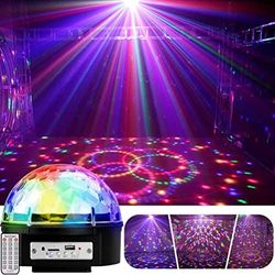 Disco Ball Party Lichter Bluetooth Lautsprecher, 7 Zoll 2 Bass Lautsprecher 9 Farben Licht 4 Modi MP3-Player Soundaktivierte LED DJ Bühnenblitzlampe mit Fernbedienung für Hochzeitsfeier