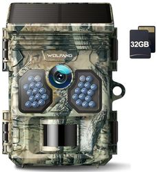 WOLFANG Wildlife Solarcamera 4K 48MP, Trailcamera met Uitstekend Nachtzicht, Dubbele Voeding, 0,1 s Activeringstijd, IP66 Waterdicht, Voor Wildlife Monitoring met U3 32 GB Micro SD-kaar