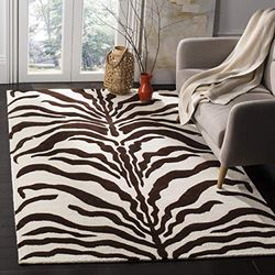 Safavieh Zebra Tappeto Rettangolare da Interno, Trapuntato a Mano, Collezione Cambrige, CAM709, in Bianco Avorio / Marrone, 91 X 152 cm per Salotto, Camera da letto o Qualsiasi Spazio Interno