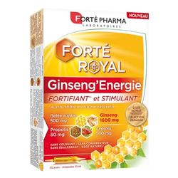 Forté Pharma - Forté Royal Ginseng'Energie | Complément Alimentaire Energie au Naturel - Ginseng, Gelée Royale, Acérola, Propolis | 20 ampoules = 20 jours