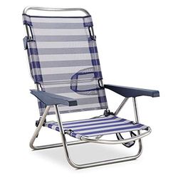 Solenny 50001072725168 strand-/bedstoel, 4 posities, blauw en wit, met handgrepen en inklapbare voet aan de rugleuning