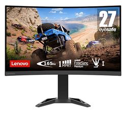 Lenovo G27c-30 - Monitor Gaming Curvo con EyeSafe, 27'' FHD (VA, 165Hz, 1ms MPRT, HDMI+DP, Cable DP, FreeSync Premium, HDR Decoding, Altavoces) Ajuste de inclinación/Altura - Negro