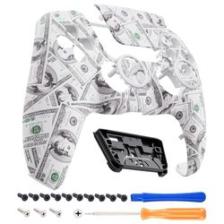 eXtremeRate LUNA Cover Voorkant Shell Touchpad Compatibel met ps5 Controller BDM-010/020/030/040/050, Opnieuw Ontworpen Behuizing Case Ringen voor ps5 Controller-The $100 Cash Money