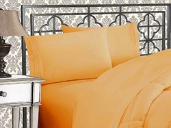 Elegant Comfort Luxe 1500 draadtelling Egyptische kwaliteit drie lijnen geborduurd zachtste premium hotelkwaliteit 4-delige lakenset, kreuk- en vervagingsbestendig, King, Camel-goud
