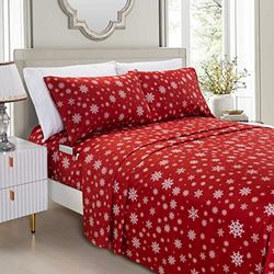 Elegant Comfort Parure de lit Douce 4 pièces en Microfibre de qualité hôtelière 1500, Douce, résistante aux Plis et à la décoloration (4 pièces) – Lit Simple XL – Flocon de Neige – Bordeaux
