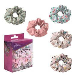 CERDÁ LIFE'S LITTLE MOMENTS - Lot de 5 chouchous en tissu avec motifs Princesses Disney - Licence Officielle Disney