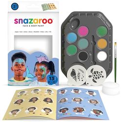 Snazaroo 1172191 - Set per il trucco "Acqua", delicato sulla pelle a base d'acqua, 7 colori per il trucco, 1 pennello per il trucco, 1 spugna, 2 modelli e istruzioni passo-passo