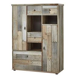 Stella Trading - Aparador vintage alto em aparência de madeira flutuante, espaçoso com muito armazenamento para a sua sala de estar, 99 x 133 x 39 cm (largura x altura x profunda)