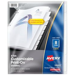 Avery Print-On Dividers, White, 8 Tabs, 5 Sets (11552)