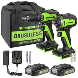 Greenworks GD24DD35K2 - Trapano avvitatore a batteria e avvitatore a percussione GD24ID200, 2 batterie e caricabatterie da 24 V, 2 Ah