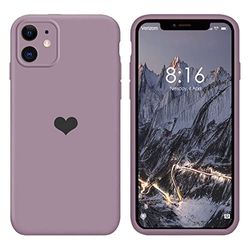 13peas Hoes compatibel met iPhone 12 Mini 5,4 inch (2020), hartmotief vloeibare siliconen, rubber, volledige bescherming, stootvast (paars)