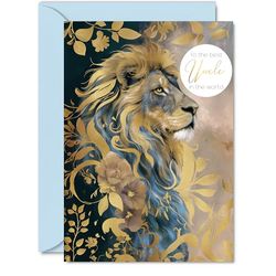 Uncle Birthday Card - Majestic Gold Lion - Beautiful Happy Birthday Card for Uncle from Niece Nephew, 5x7 Inch Male Men Bday Golden Greeting Cards
