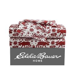Eddie Bauer - Sábanas tamaño Individual, Juego de Ropa de Cama de Franela de algodón, Cepillado para Mayor suavidad, acogedora decoración para el hogar (Rojo Arcadia, Individual)