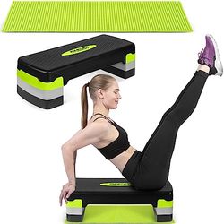 Neosport Aerobic Stepbank met antislipmat, in hoogte verstelbaar, trainingsapparaat voor kantoor en thuis, 28 x 68 x 20 cm, groen, zwart, grijs
