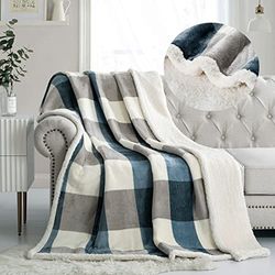 PU MEI Manta de Forro Polar Sherpa Reversible de Felpa mullida para sofá Cama, 59 x 79 Pulgadas, Color Gris y Azul