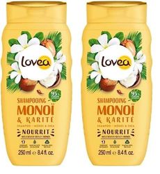 LOVEA - Shampooing - Monoï & Karité - Nettoie, Nourrit & Répare - Cheveux Secs Et Abimés - 95% D'Origine Naturelle - Sans Silicone - Sans Sulfate - Fabriqué En France - 250 ml (Lot de 2)