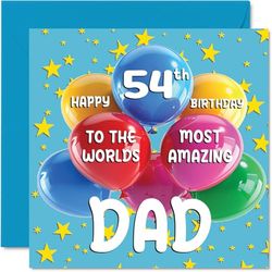 Tarjeta de cumpleaños número 54 para papá – World's Most Amazing Dad – Tarjeta de feliz cumpleaños 54 para papá de parte de hijo e hija, 145 mm x 145 mm, 54 años de edad, 54 tarjetas de felicitación