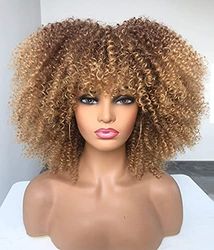ANNIVIA 14inch Short Curly Afro Wigs for Black Women Afro Kinky Curly Wig with Bangs No Glue Full and Fluffy like a Bomb Full wig (Ombre Blonde)