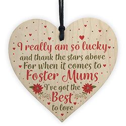 RED OCEAN Foster Mum Mother Parent Gifts Step Mum Handmade Wooden Heart Plaque For Christmas Birthday Keepsake
