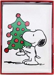 Graphique Peanuts™ Tree Holiday Cards | Pack van 15 kaarten met enveloppen | blanco binnenkant | kerstgroeten | glitteraccenten | Boxed Set | 8,3 cm x 12,1 cm