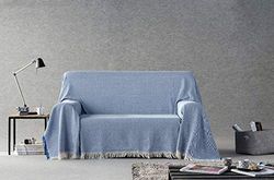 Estoralis | ESPIGA | Plaid Polyvalent de Conception Moderne | Couette pour lit et canapé | Bleu | Housse de Couette/canapé (170 x 260 cm. (Largeur par Hauteur) avec des Franges