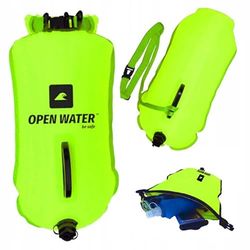 OPENWATER Boa da nuoto gonfiabile XL - grande boa di sicurezza con una tasca per le cose 28L verde neon