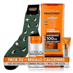L'Oréal Men Expert Hydra Energetic Crema Idratante Anti-Fatica 24h Roll-On Occhi Effetto Ghiaccio Anti-Borse e Anti-Occhielli, Gel Doccia Hydra Energetic e Deodorante Thermic Resist 45 gradi