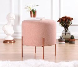 Atelier Del Sofa Pouf Rose bohème, 42 cm de Hauteur x 40 cm de Profondeur, 50% Coton, 50% Lin, éponge orthopédique, Jambes en Fer revêtues de cuivre, élégant et Fonctionnel pour hôtel et Maison