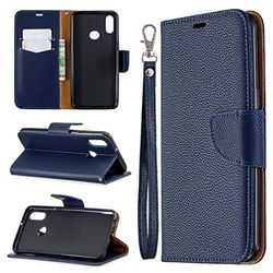Carcasa de telefono Galaxy A10 for Litchi Textura tirón Color Horizontal Caja de la PU Cuero Puro con el sostenedor y Ranuras for Tarjetas y Monedero y la Cuerda de Seguridad (Azul Oscuro)