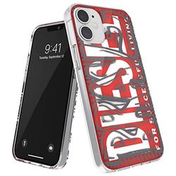 Diesel designad för iPhone 12 Mini 5,4 fodral, genomskinlig snap-fodral, stötsäker, falltestat skyddande skydd med upphöjda kanter, röd/grå