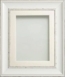 Frame Company Brooke Antique White Photo Frame, White V-Groove Mount, 12x12 for 8x8 inch, fitted with perspex
