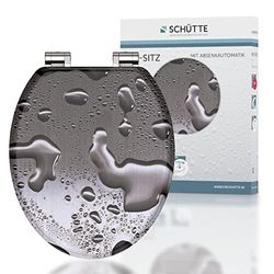 SCHÜTTE 80123 - Assento de sanita com núcleo de madeira cinza com descida automática, adequado para muitas casas de banho habituais, carga máxima dos óculos 150 kg, design em óculos e tampa