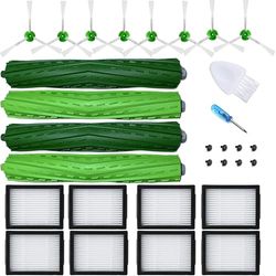 JoyBros Accesorios de repuesto para iRobot Roomba i3 i3+ i4 i6 i6+ i7 i7+ i8 i8+J7 /Plus E5 E6 E7 I, E &J Series Aspiradora 2 juegos de cepillos de goma, 8 filtros HEPA y 8 cepillos laterales