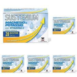 Sustenium Magnesio e Potassio - Integratore alimentare per reintegrare i Sali minerali e recuperare l’energia perduta, con Vitamina C. Confezione da 140 bustine autosolubili