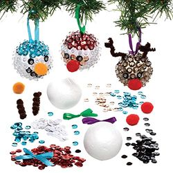 Baker Ross Christmas Sequin Bauble Kits – Pack of 3, Make Your Own Christmas Bauble Decoration, Christmas Decoration Craft Kit (FC101)