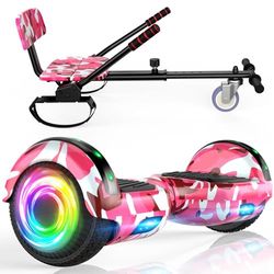 SISIGAD Hoverboard mit sitz, 6.5" Self Balancing Hover Board mit Bluetooth-Lautsprechern und LED-Lichtern für Kinder und Erwachsene (Include Sitz Hoverboard)