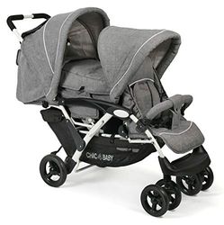 CHIC 4 BABY - Carrinho duplo com bolsa de transporte e protetor de chuva, carrinho para duas crianças, carrinho de bebé, carrinho de bebé, carrinho de tandem, carrinho, carrinho de ganga cinzento
