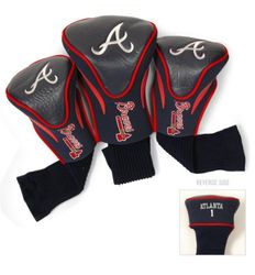 Team Golf, MLB Atlanta Braves, capas com contorno para tacos de golfe, 3 unidades numeradas; 1, 3 e X, adaptam-se a drivers, bastões utilitários, resgate ou rua de grandes dimensões, forro de veludo