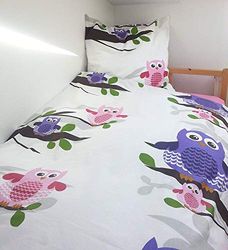 Trendstern sängkläder uppsättning 2-pack med dragkedja ugglor 135 x 200 cm + 80 x 80 cm