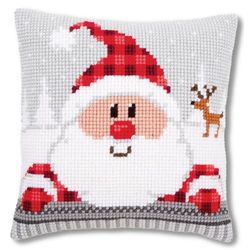Vervaco Cross Stitch Kit: Cushion: Santa in a Plaid Hat, Acrylic, NA, 40 x 40cm