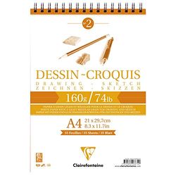 Clairefontaine - Ref 96674C - Wirebound White Drawing Sketch Pad (35 Sheets) - A4 Sized, 160gsm Paper, White & Smooth Drawing Paper, Acid Free, pH Neutral